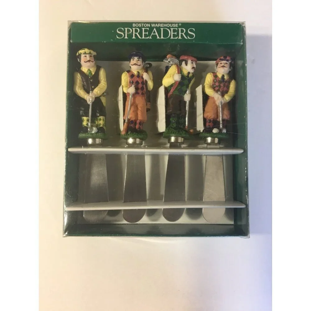 Old-Time Golfer Party Cheese Spreader Knife Set Of 4 Stainless Steel Serving Dip